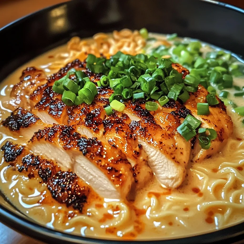 Fiery Chicken Ramen with Creamy Garlic Sauce