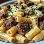 Garlic Butter Steak Tips with Cheesy Rigatoni