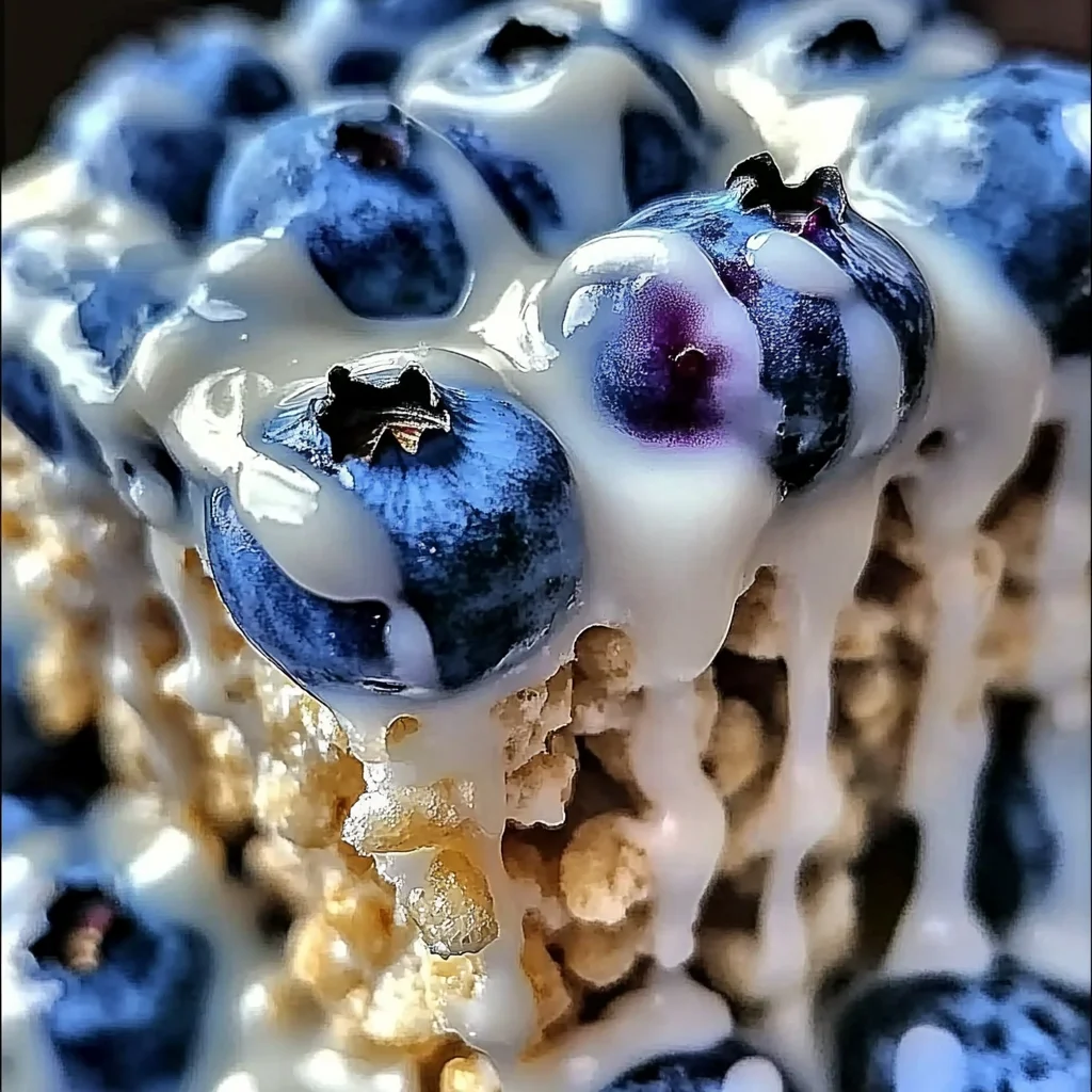 Blueberry Rice Krispies Treats with Vanilla Glaze