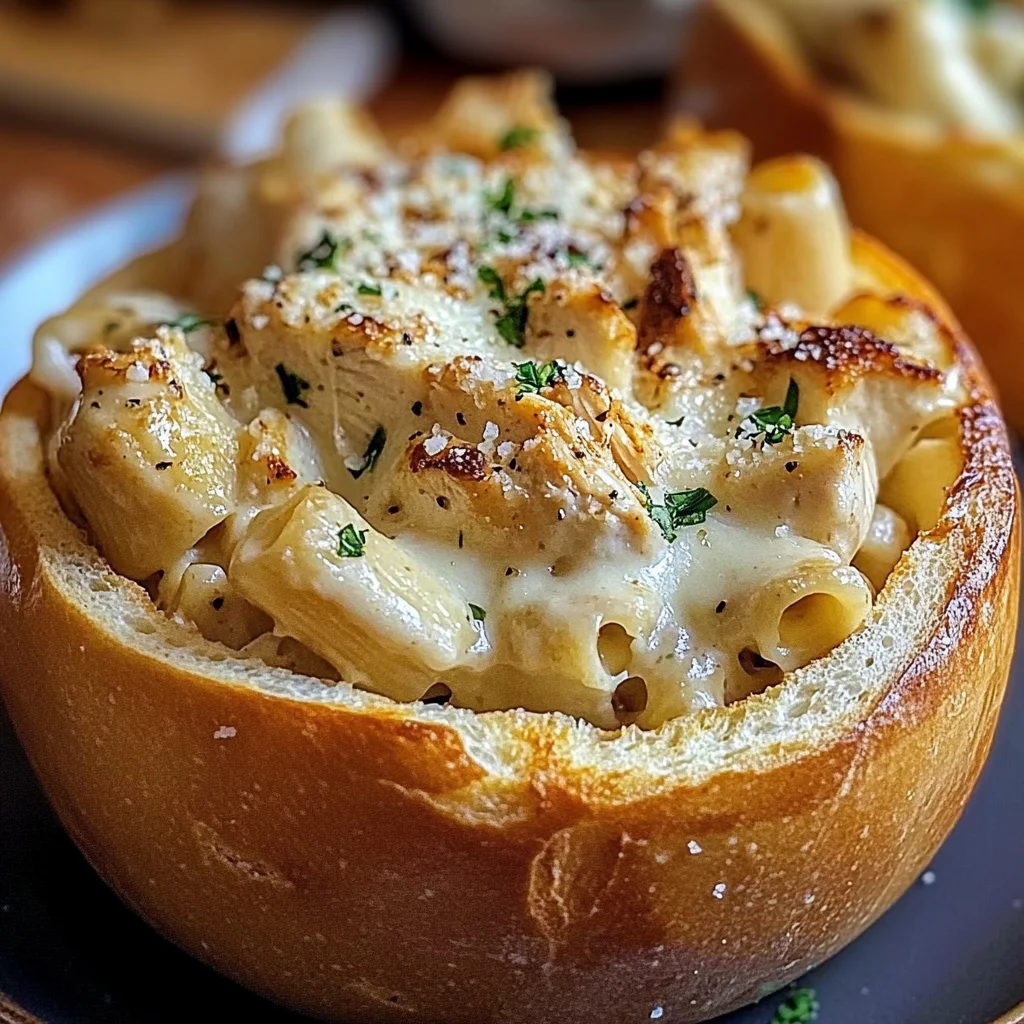 Chicken Alfredo Garlic Bread Bowls