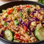 Quick Crispy Rice Salad with Peanut Sesame Dressing - Alrightwithme