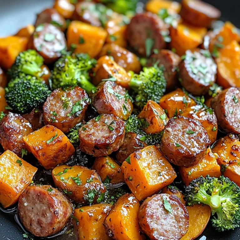 Sheet Pan Sausage and Sweet Potatoes with Honey Garlic Sauce