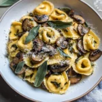 Cheese Tortellini with Butter, Mushrooms, and Crispy Sage