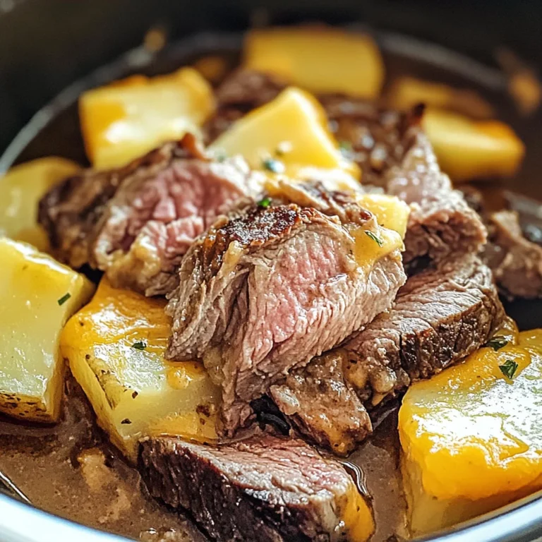 Slow Cooker Steak and Cheddar Potato Casserole
